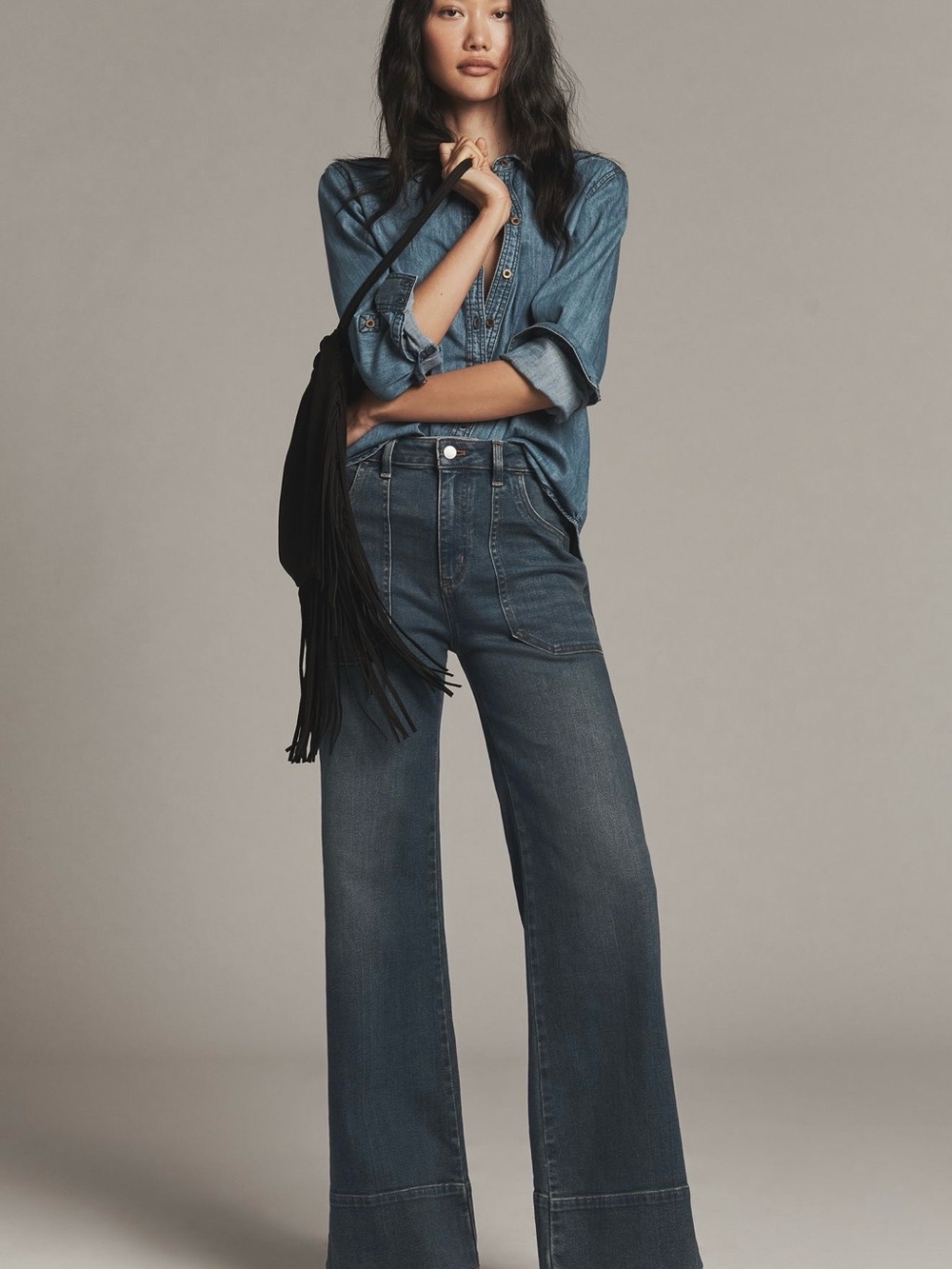 Pilcro Wide-Leg High-Rise Jeans in Deep Blue - Picture 4 of 4